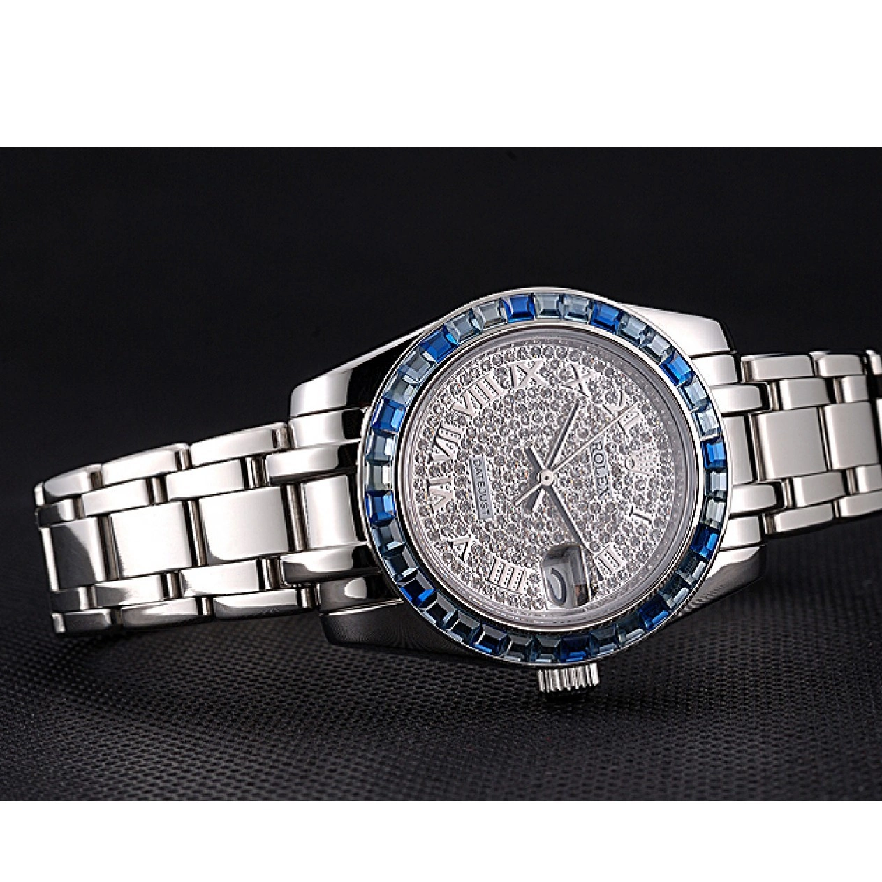 Aaa replica watch Datejust Jewels Case 622834 Dial Diamond Stainless Blue Steel And Bezel Bracelet Rolex 0729